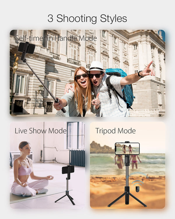Extendable Folding bluetooth Selfie Stick Remote Control Tripod with Rotatable Phone Clamp Holder for iPhone 11 | Vimost Shop.