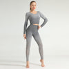 Ombre Seamless 2 PCS Set Women Sport Suit Gym Workout Long Sleeve Shirts Fitness Crop Top Scrunch Butt Leggings Hollow Yoga Set | Vimost Shop.