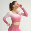 Ombre Seamless 2 PCS Set Women Sport Suit Gym Workout Long Sleeve Shirts Fitness Crop Top Scrunch Butt Leggings Hollow Yoga Set | Vimost Shop.