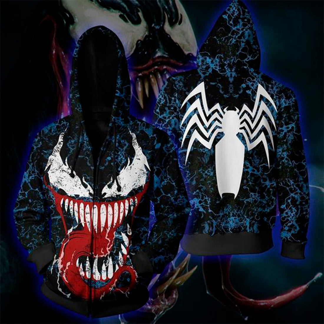 Popular Marvel movie venom 3D Printed Hoodies Men Women Spiderman Hooded Sweatshirts hip hop Zipper Pocket Jackets | Vimost Shop.