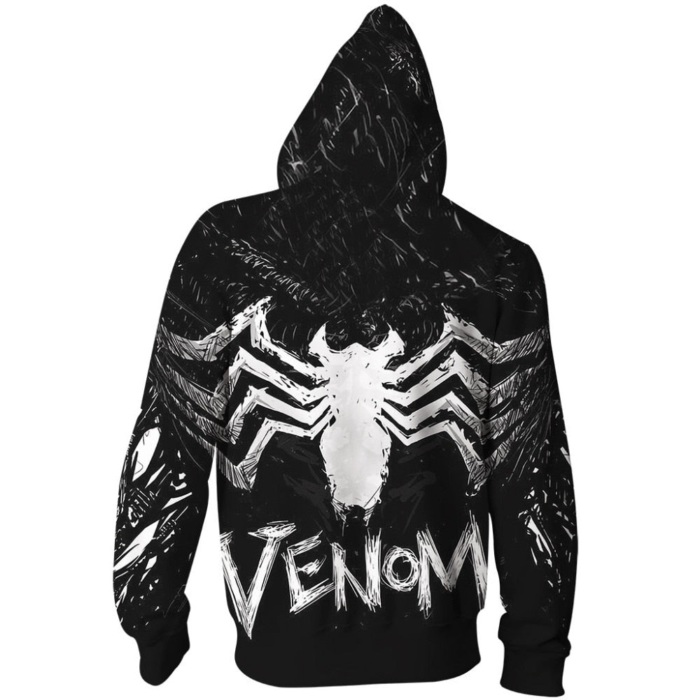 Popular Marvel movie venom 3D Printed Hoodies Men Women Spiderman Hooded Sweatshirts hip hop Zipper Pocket Jackets | Vimost Shop.