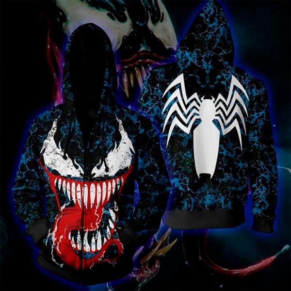 Popular Marvel movie venom 3D Printed Hoodies Men Women Spiderman Hooded Sweatshirts hip hop Zipper Pocket Jackets | Vimost Shop.