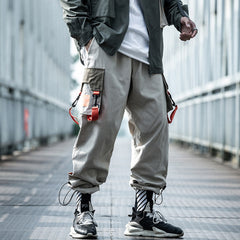Hip Hop Color Block Pockets Male Harem Cargo Pants Streetwear Harajuku Casual Drawstring Joggers Mens Trousers