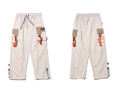 Hip Hop Color Block Pockets Male Harem Cargo Pants Streetwear Harajuku Casual Drawstring Joggers Mens Trousers