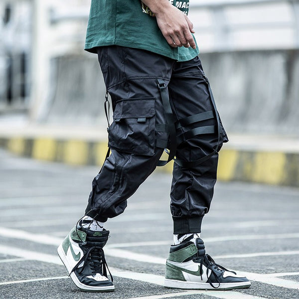 Multi-pocket Hip Hop Harem Pants Men Elastic Waist Trousers Joggers Casual Loose Ribbons Cargo Pants Sweatpants | Vimost Shop.