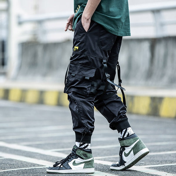 Multi-pocket Hip Hop Harem Pants Men Elastic Waist Trousers Joggers Casual Loose Ribbons Cargo Pants Sweatpants | Vimost Shop.
