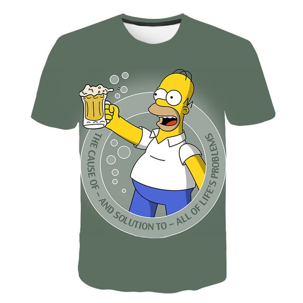 Happy family Funny Homer Simpson And his Son Wife 3D Printed Shorts Sleeve T-shirt | Vimost Shop.