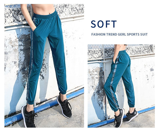 Sport Pants Women Loose Long Gym Trousers Elastic Walking Pantalon Jogging Femme Sweatpants Athletic Breathable Striped Running | Vimost Shop.