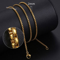 Width 2mm Round Box Chain Necklaces For Women Men Gold Stainless Steel Necklace Never Fade Wholesale Jewelry