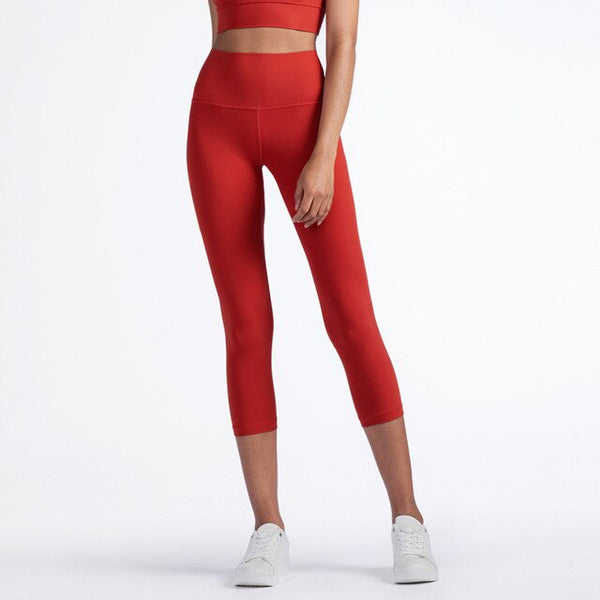 Solid Fitness Athletic Pants Women Sports Capris Yoga Leggings High Elastic Waist Solid Skinny Stretch Tights Seamless | Vimost Shop.