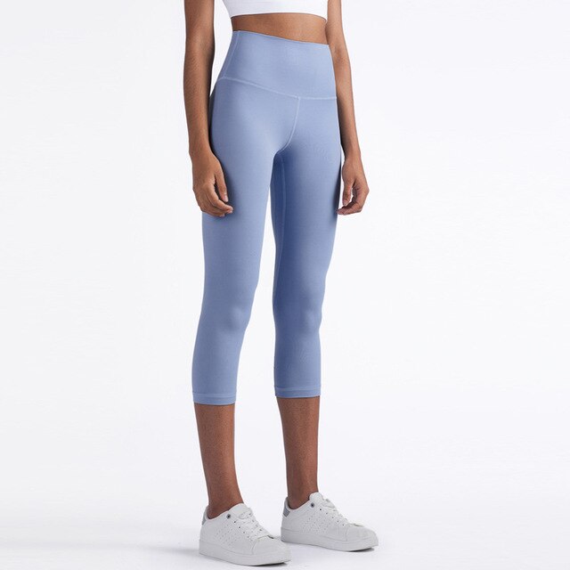 Solid Fitness Athletic Pants Women Sports Capris Yoga Leggings High Elastic Waist Solid Skinny Stretch Tights Seamless | Vimost Shop.