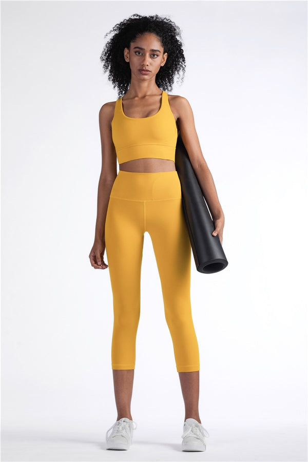 Solid Fitness Athletic Pants Women Sports Capris Yoga Leggings High Elastic Waist Solid Skinny Stretch Tights Seamless | Vimost Shop.