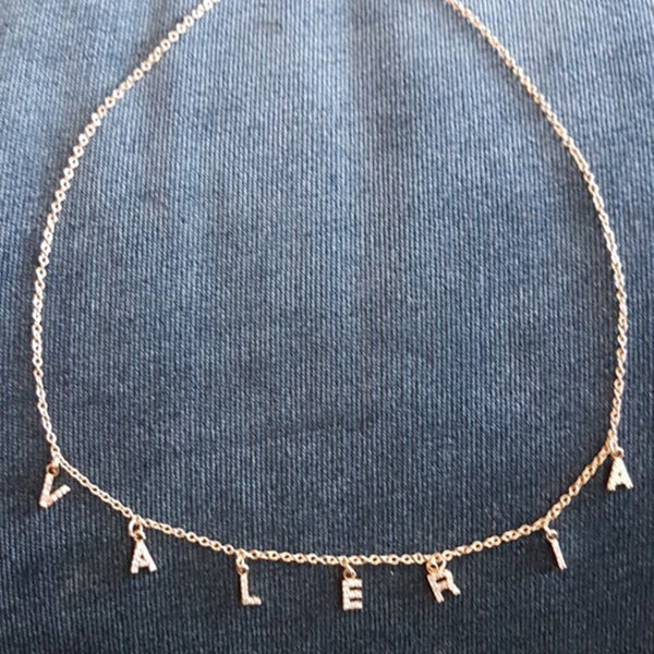 Mother's Day Gift  6mm Zircon Name Necklace for Women Girl Personalized Crystal Name Necklace Copper Pendant Plain Chain | Vimost Shop.