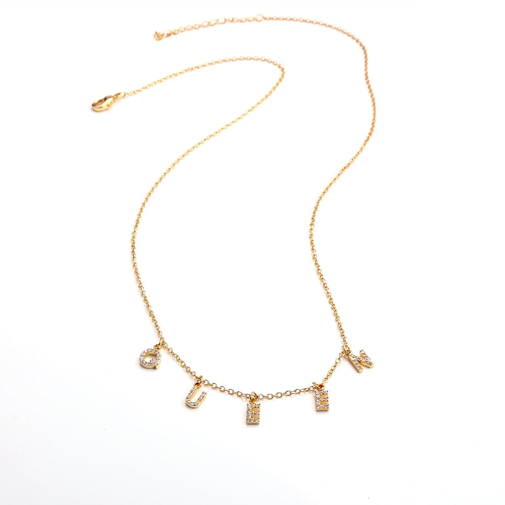 Mother's Day Gift  6mm Zircon Name Necklace for Women Girl Personalized Crystal Name Necklace Copper Pendant Plain Chain | Vimost Shop.