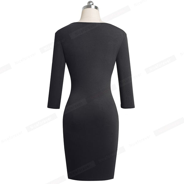 Elegant Pure Color Sexy V neck vestidos Business Party Women Bodycon Pencil Female Dress | Vimost Shop.