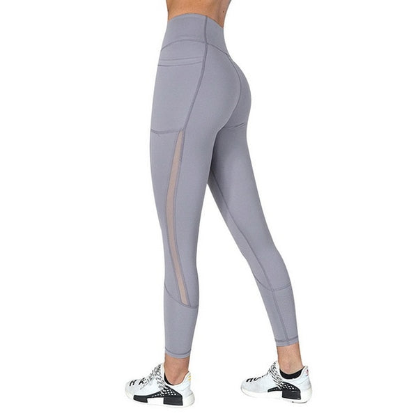 Full Length Workout Leggings With Pocket Women High Waist Mesh Patchwork Yoga Pants Fitness Gym Exercise Sport Pants | Vimost Shop.