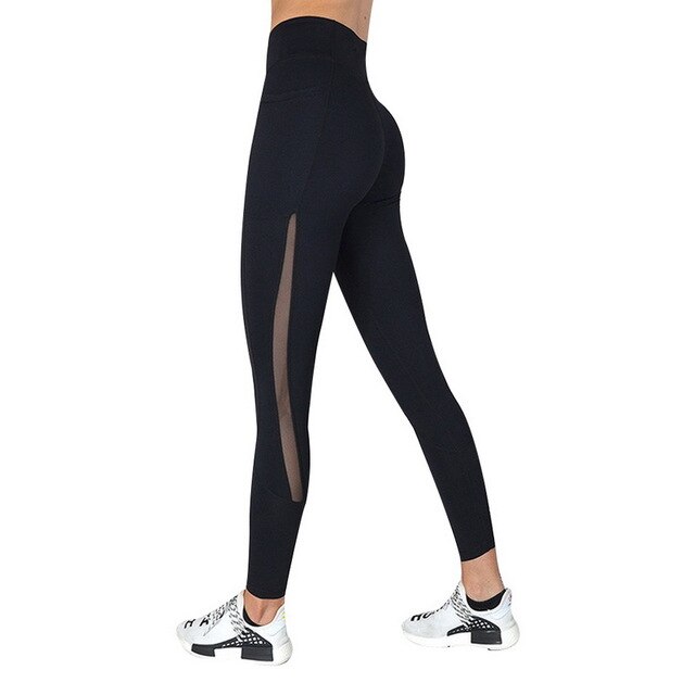 Full Length Workout Leggings With Pocket Women High Waist Mesh Patchwork Yoga Pants Fitness Gym Exercise Sport Pants | Vimost Shop.