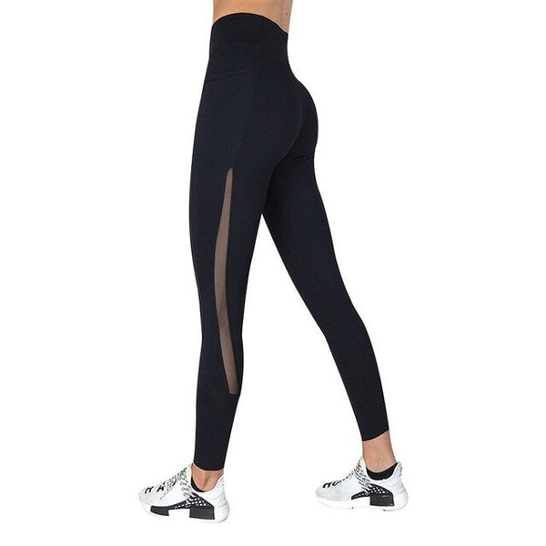 Full Length Workout Leggings With Pocket Women High Waist Mesh Patchwork Yoga Pants Fitness Gym Exercise Sport Pants | Vimost Shop.
