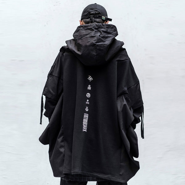 Japanese Streetwear Man Hoodies Hip Hop Embroideried Pullover Patchwork Fake Two Darkwear Tops Techwear Hoodies | Vimost Shop.