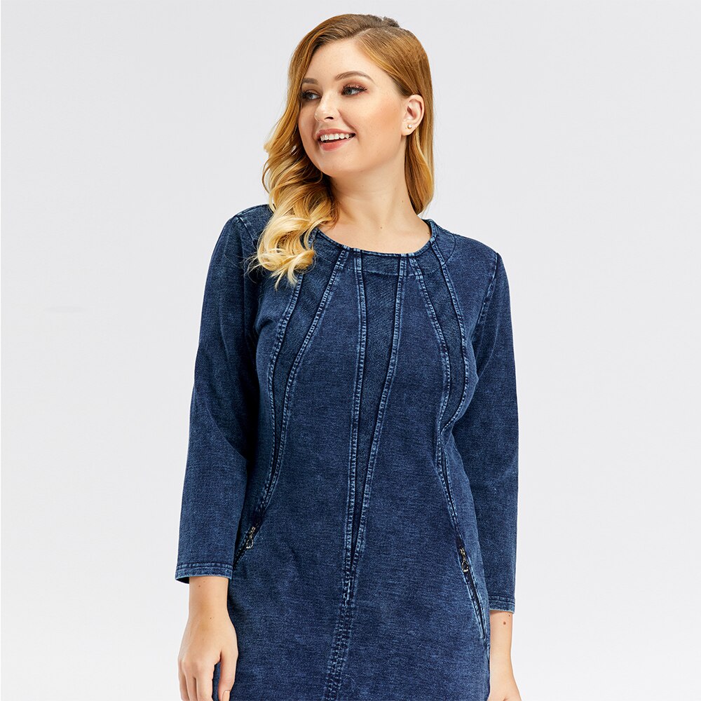 Women's Plus Size Denim Dress Premium Stretch Denim Slim Fit Dress Casual Dress with shoulder pads