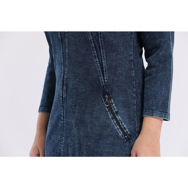 Women's Plus Size Denim Dress Premium Stretch Denim  Slim Fit Dress Casual Dress with shoulder pads