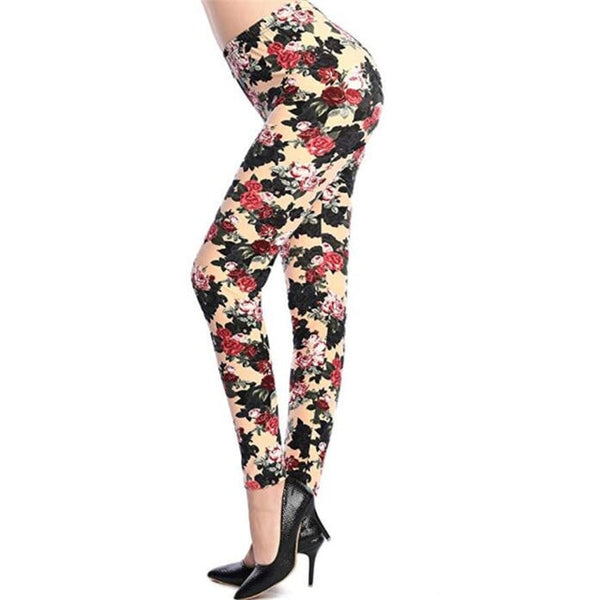 New Rose Flower Printed Leggings Fashion Sexy Women Lady Slim High Elastic Cotton Pants | Vimost Shop.