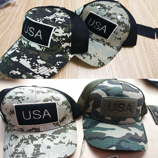 Tactical Camouflage Baseball Caps Men Summer Mesh Military Army Caps Constructed Trucker Cap Hats With USA Flag Patches | Vimost Shop.