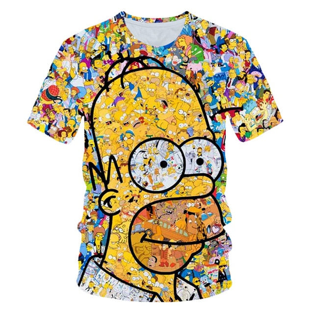 Men and women fat T-shirt Simpson print 3D T-shirt cartoon funny Simpson family T-shirt O-neck short-sleeved casual T-shirt | Vimost Shop.