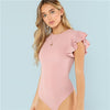 Layered Ruffle Detail Textured Bodysuit Summer Round Neck Ruffle Bodysuit Clothing | Vimost Shop.