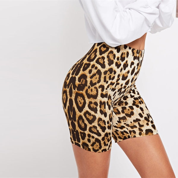 Multicolor Casual Highstreet Leopard Print Skinny Short Legging Summer | Vimost Shop.