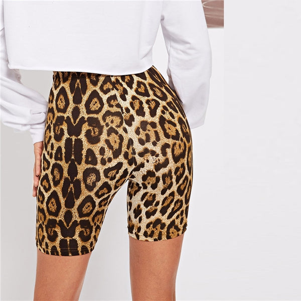 Multicolor Casual Highstreet Leopard Print Skinny Short Legging Summer | Vimost Shop.