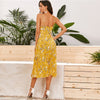 Yellow Surplice Neck Pleated Floral Cami Dress Women Summer Sleeveless High Waist Boho Wrap Long Dresses | Vimost Shop.