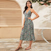 Yellow Surplice Neck Pleated Floral Cami Dress Women Summer Sleeveless High Waist Boho Wrap Long Dresses | Vimost Shop.