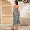 Yellow Surplice Neck Pleated Floral Cami Dress Women Summer Sleeveless High Waist Boho Wrap Long Dresses | Vimost Shop.
