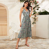 Yellow Surplice Neck Pleated Floral Cami Dress Women Summer Sleeveless High Waist Boho Wrap Long Dresses | Vimost Shop.