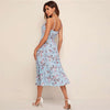 Yellow Surplice Neck Pleated Floral Cami Dress Women Summer Sleeveless High Waist Boho Wrap Long Dresses | Vimost Shop.