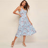 Yellow Surplice Neck Pleated Floral Cami Dress Women Summer Sleeveless High Waist Boho Wrap Long Dresses | Vimost Shop.