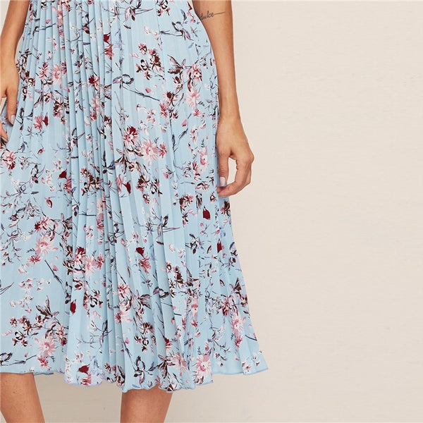 Yellow Surplice Neck Pleated Floral Cami Dress Women Summer Sleeveless High Waist Boho Wrap Long Dresses | Vimost Shop.