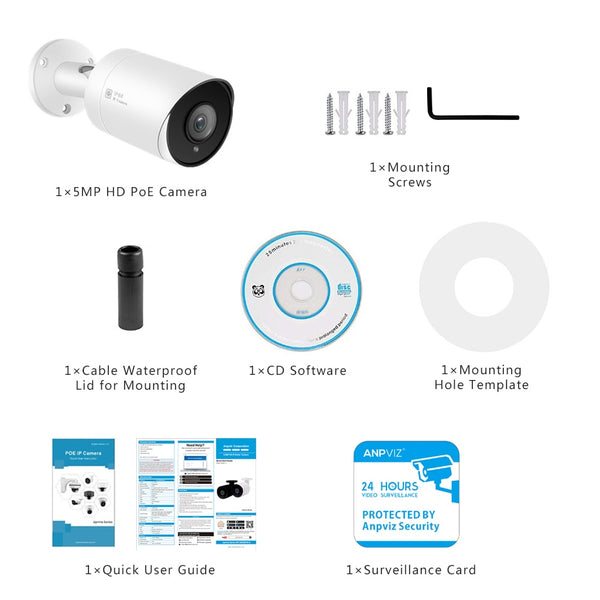 Hikvision Compatible Anpviz 5MP Bullet IP Camera POE Outdoor/Indoor 30m IR Security Camera With Microphone Audio Onvif IP66 | Vimost Shop.