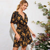 Multicolor Bell Sleeve Belted Floral Print Dress Women Summer High Waist V Neck A Line Flared Boho Mini Dresses | Vimost Shop.
