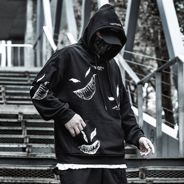 Hip Hop Darkwear Mask Print Loose Hoodies Men Streetwear Techwear Pullover Hoodie Sweatshirt Tops Streetwear | Vimost Shop.