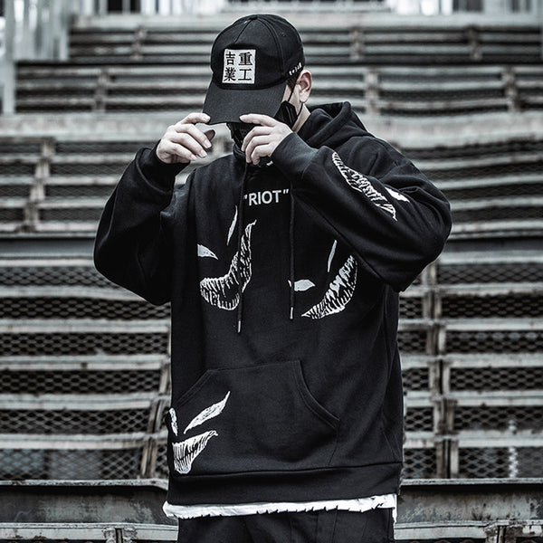 Hip Hop Darkwear Mask Print Loose Hoodies Men Streetwear Techwear Pullover Hoodie Sweatshirt Tops Streetwear | Vimost Shop.