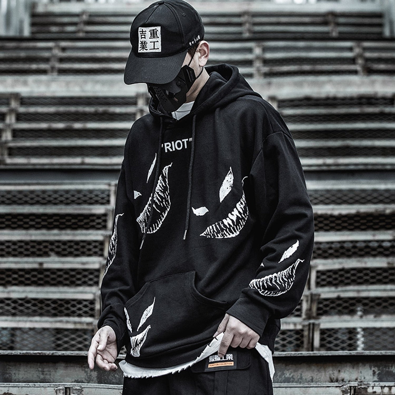 Hip Hop Darkwear Mask Print Loose Hoodies Men Streetwear Techwear Pullover Hoodie Sweatshirt Tops Streetwear | Vimost Shop.