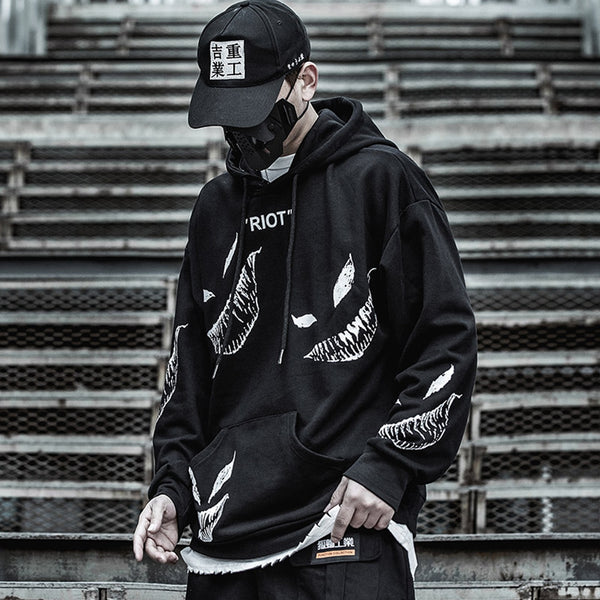 Hip Hop Darkwear Mask Print Loose Hoodies Men Streetwear Techwear Pullover Hoodie Sweatshirt Tops Streetwear | Vimost Shop.