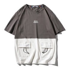 Men's Cotton Fashion T-shirt Mens Summer Patchwork Tshirts 5XL Casual T shirt With Pocket Tee Man Oversized Top & Tee Streetwear