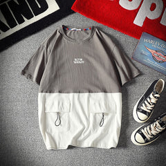 Men's Cotton Fashion T-shirt Mens Summer Patchwork Tshirts 5XL Casual T shirt With Pocket Tee Man Oversized Top & Tee Streetwear