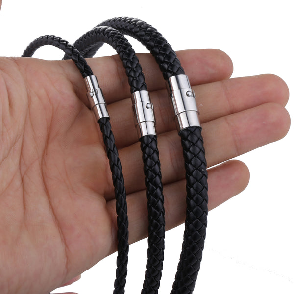 Men's Leather Choker Brown Black Braided Rope Chain Necklace For Men Boys Stainless Steel Clasp Male Jewelry Dropshipping UNM09A | Vimost Shop.