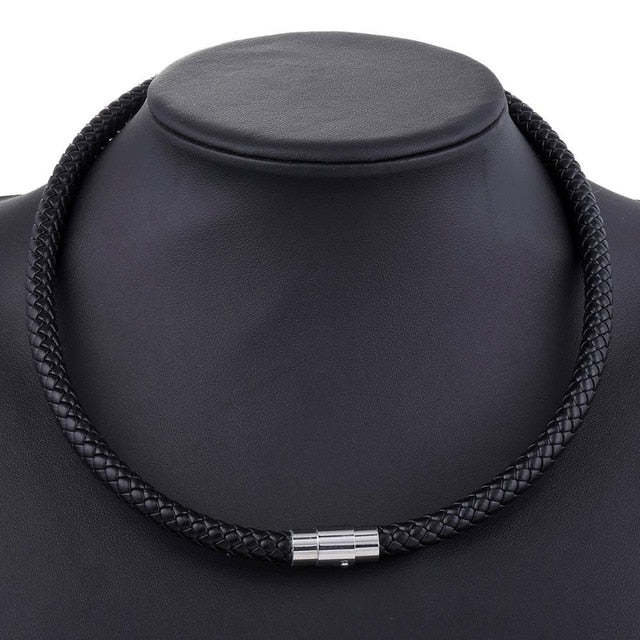 Men's Leather Choker Brown Black Braided Rope Chain Necklace For Men Boys Stainless Steel Clasp Male Jewelry Dropshipping UNM09A | Vimost Shop.