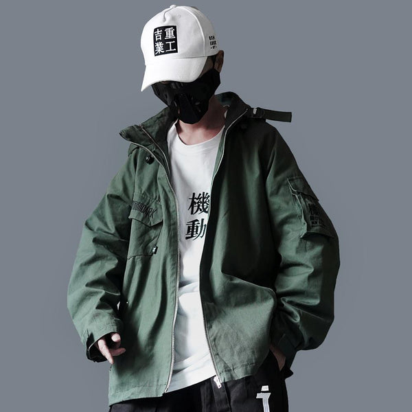 Hip Hop Cargo Jackets Men 2020 Letter Printed Autumn Casual Streetwear Harajuku Ribbons Pockets Turtleneck Coats | Vimost Shop.