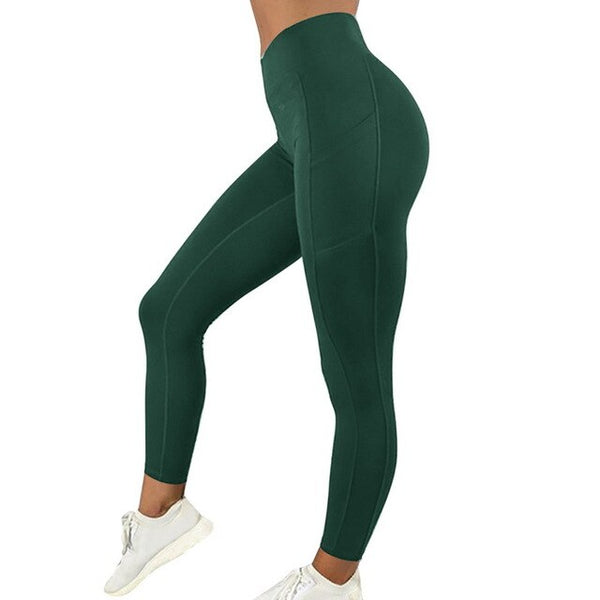 Solid Running Pants High Waist Fitness Yoga Pants With Pocket Tights Women Yoga Sport Trousers Training Workout leggings | Vimost Shop.